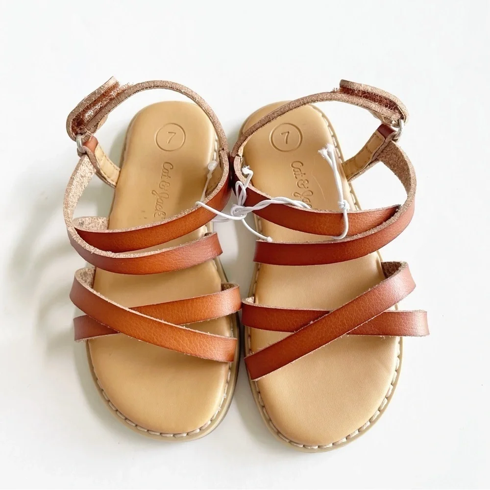 Cat & Jack Cognac Strappy Velcro Sandals